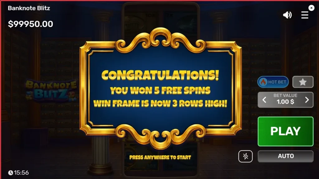 Interface do jogo Banknote Blitz com tema de cofre bancário