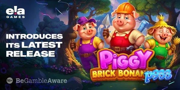 Interface colorida e temática do jogo Piggy Brick Bonanza